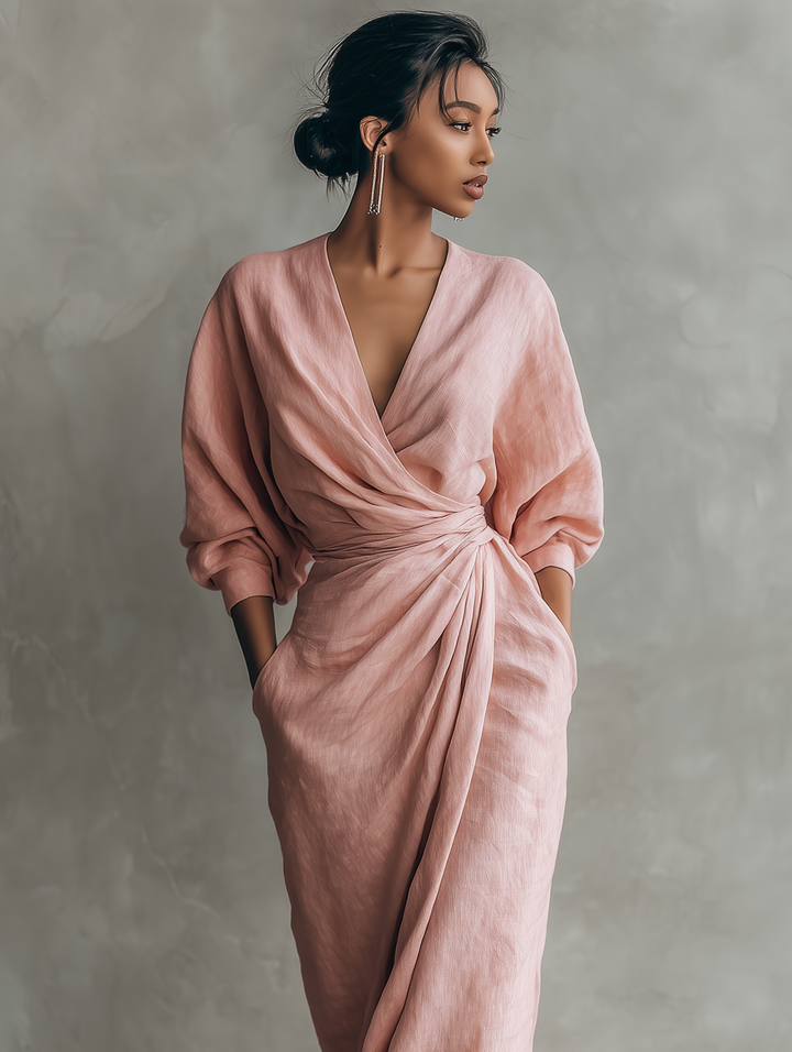 Aroha™ | Minimalist V-neck Linen Blend Maxi Dress