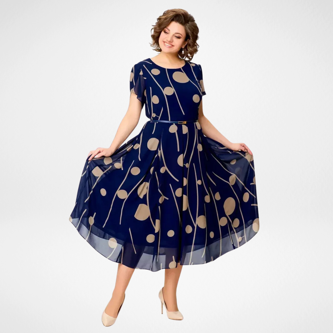 Ivy | Navy Polka Dot Print Chiffon Midi Dress