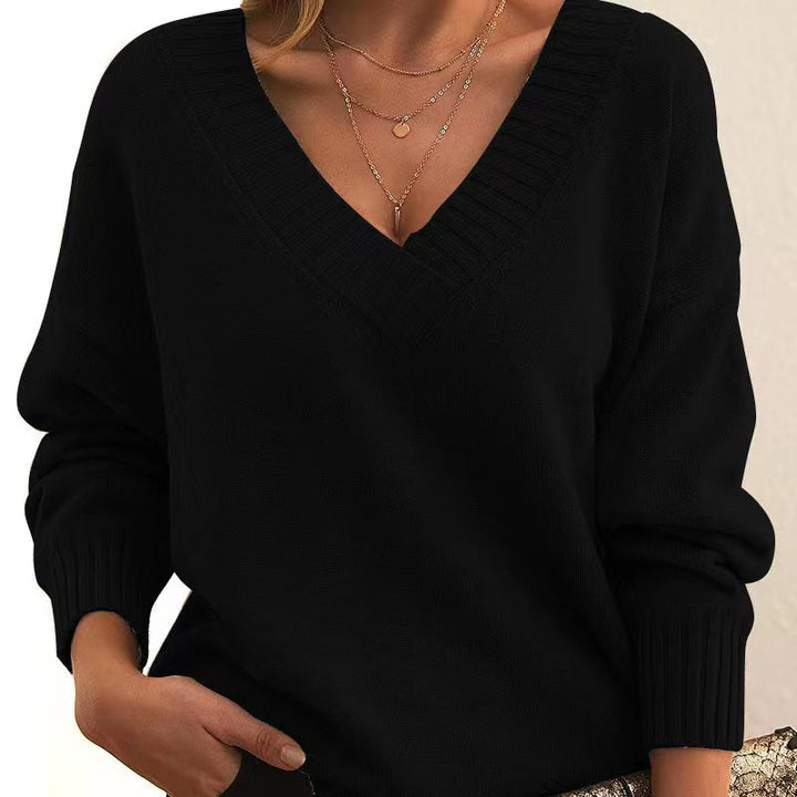 Avora | Plain V-Neck Jumper – Loose Fashion Knit