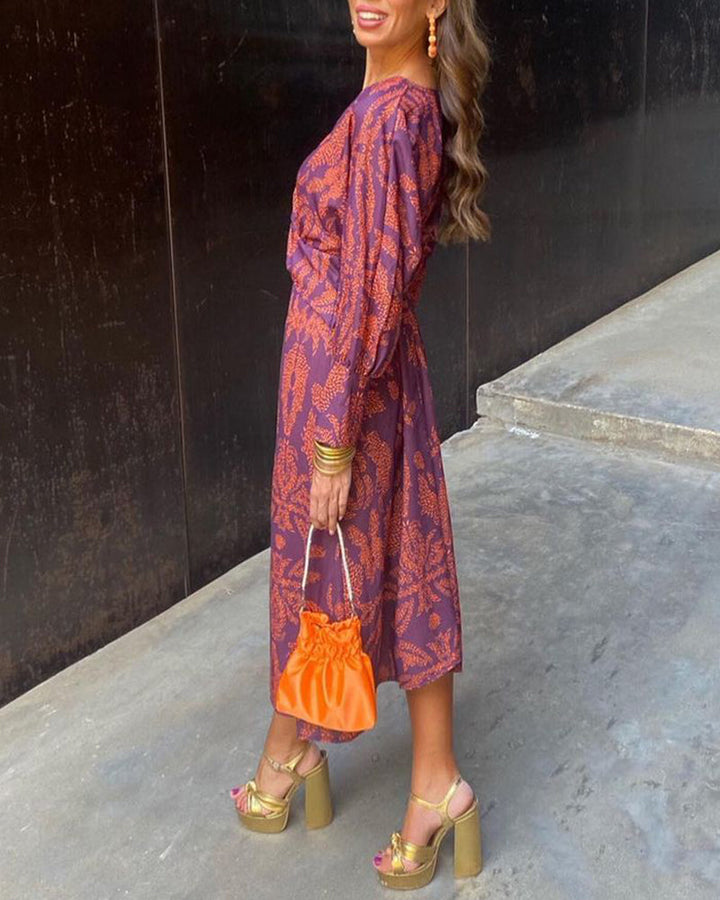 Eleanora™  Vintage V-Neck Long-Sleeve Dress