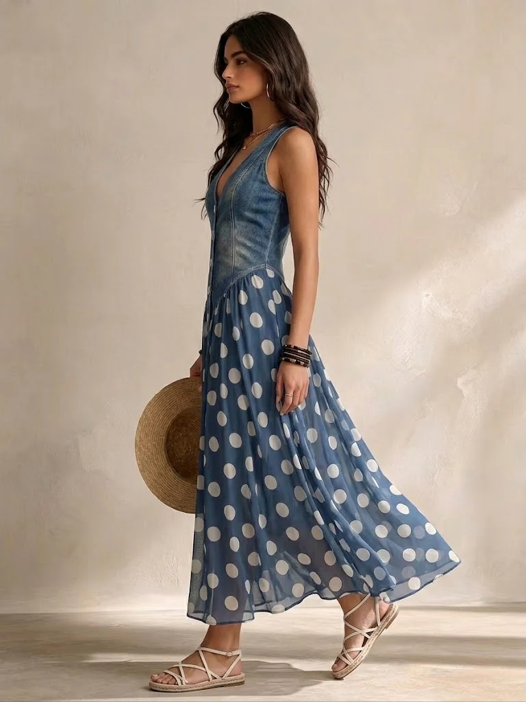 Bianca | Midi Dress in Polka Dot Chiffon