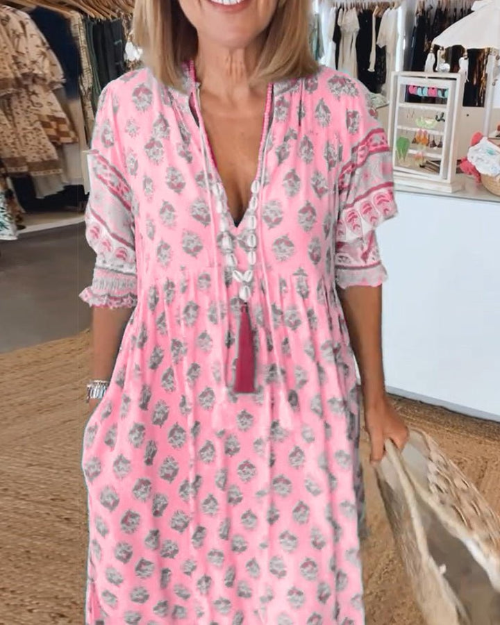 Oanez™  Chic Floral V-Neck Dress