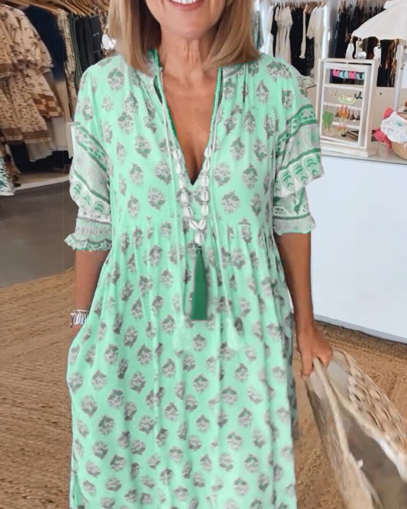 Oanez™  Chic Floral V-Neck Dress
