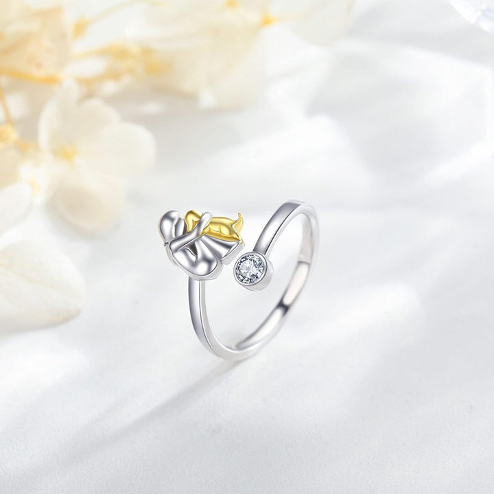 Silver Dog Ring wit Zirconia – Adjustable & Handmade