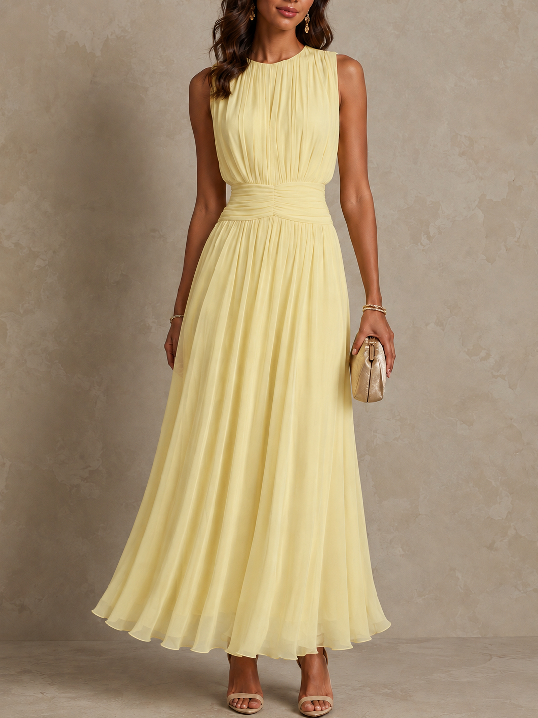 Chayna | Pleated Sleeveless Midi Dress