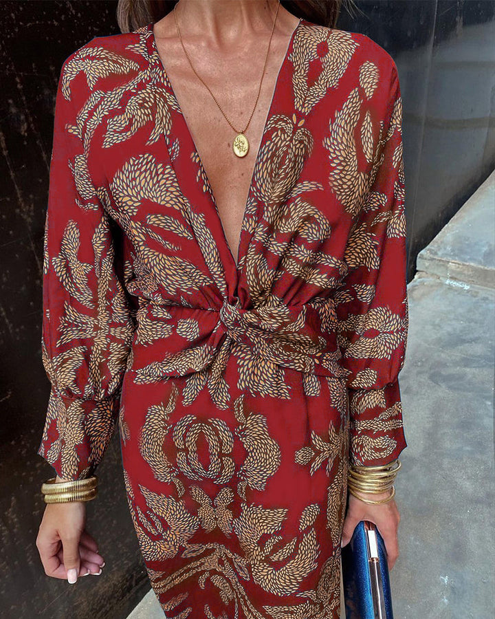 Eleanora™  Vintage V-Neck Long-Sleeve Dress
