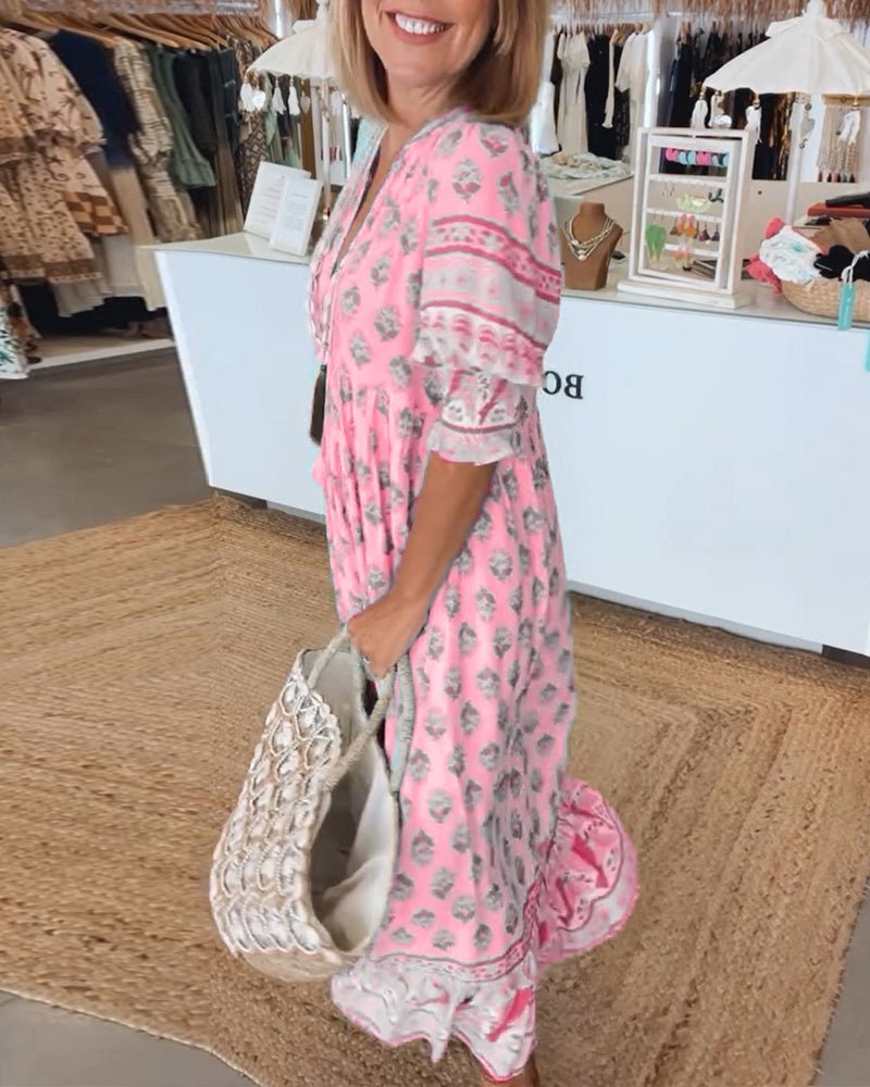 Oanez™  Chic Floral V-Neck Dress