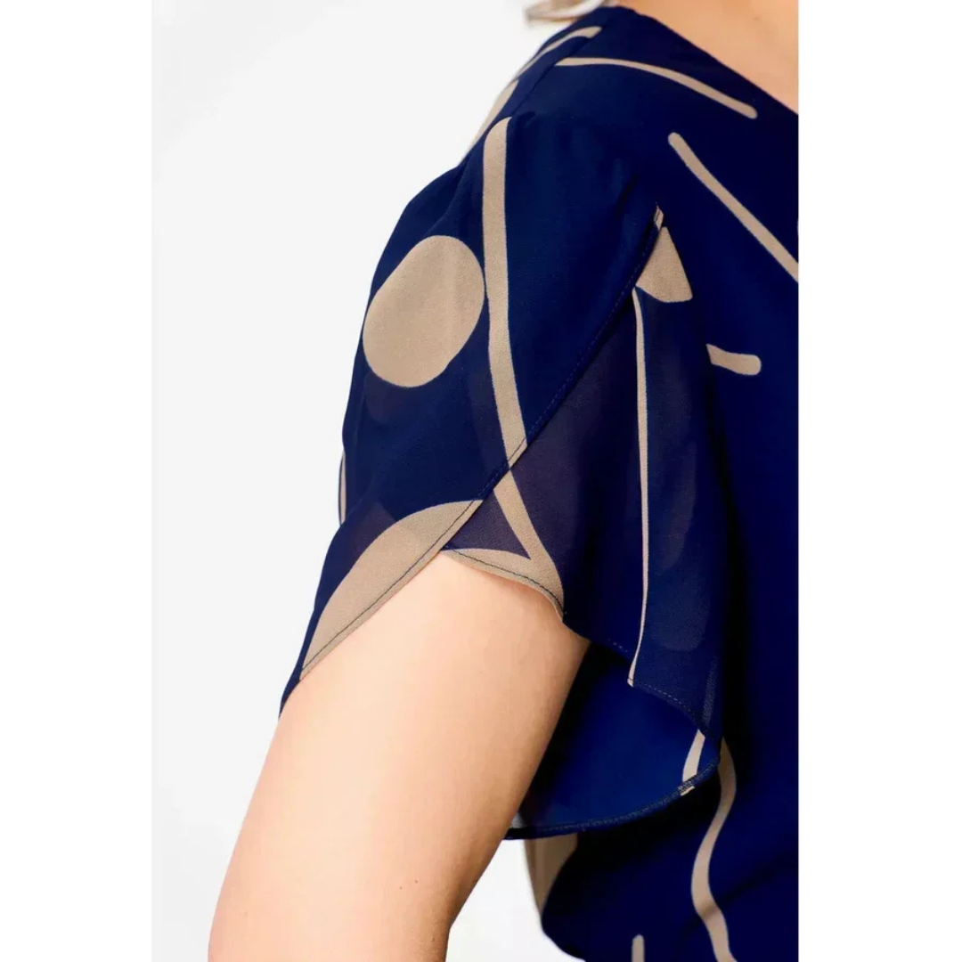 Ivy | Navy Polka Dot Print Chiffon Midi Dress