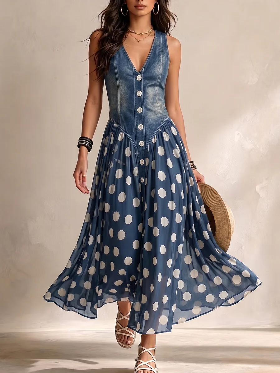 Bianca | Midi Dress in Polka Dot Chiffon