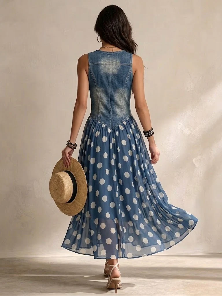 Bianca | Midi Dress in Polka Dot Chiffon