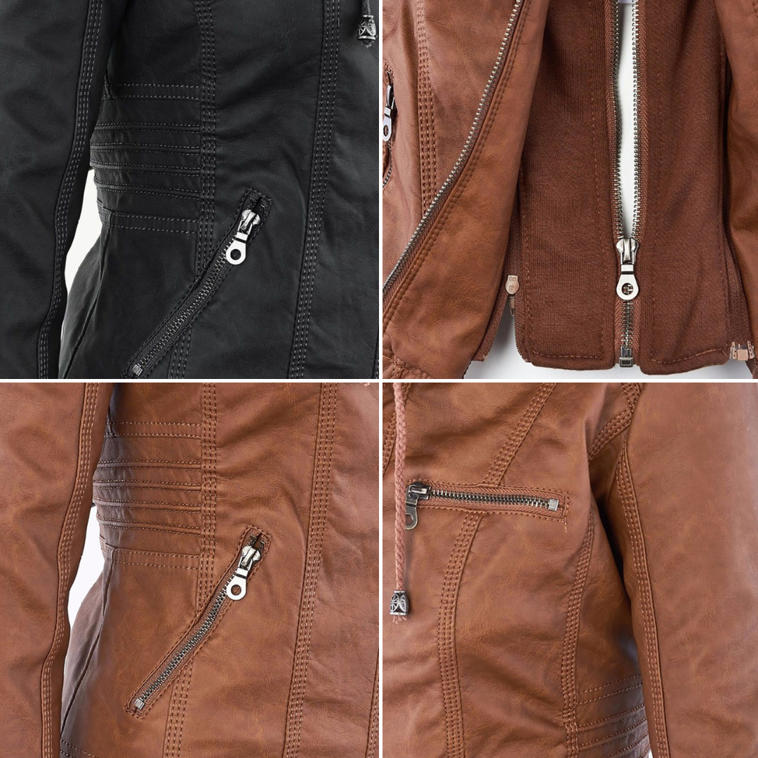 Olive™ Waterproof Women's Leather Jacket with Hood