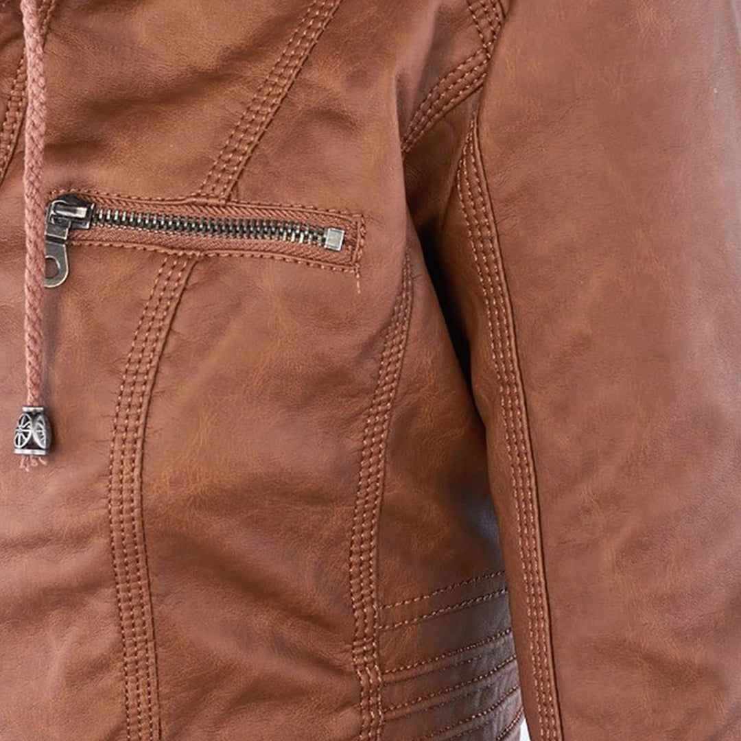 Olive™ Waterproof Women's Leather Jacket with Hood