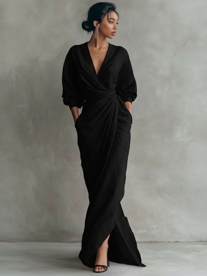 Aroha™ | Minimalist V-neck Linen Blend Maxi Dress