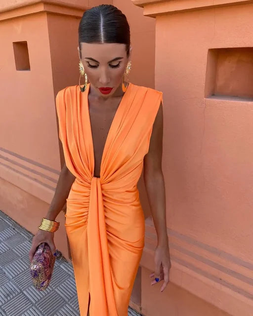 Katida™  Party Dress with Deep V-neck