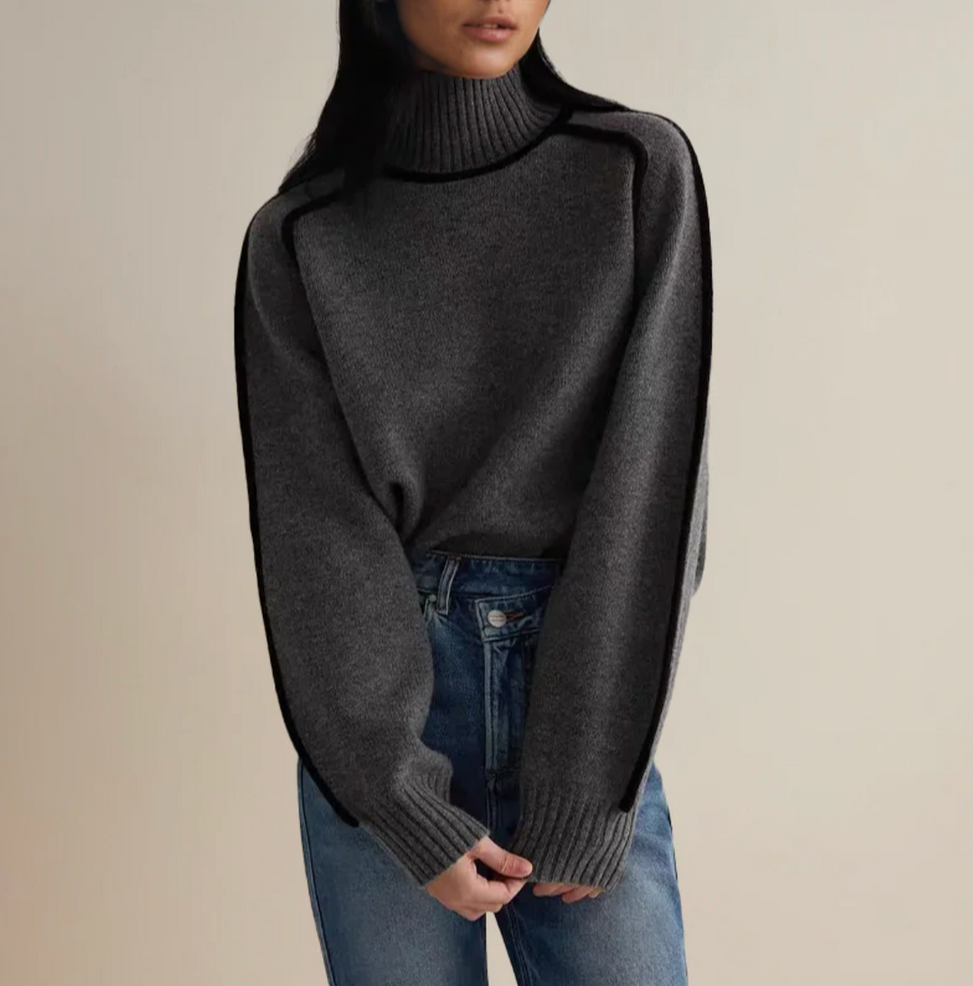Ivory™ | Contrast Trim Turtleneck Knit Sweater