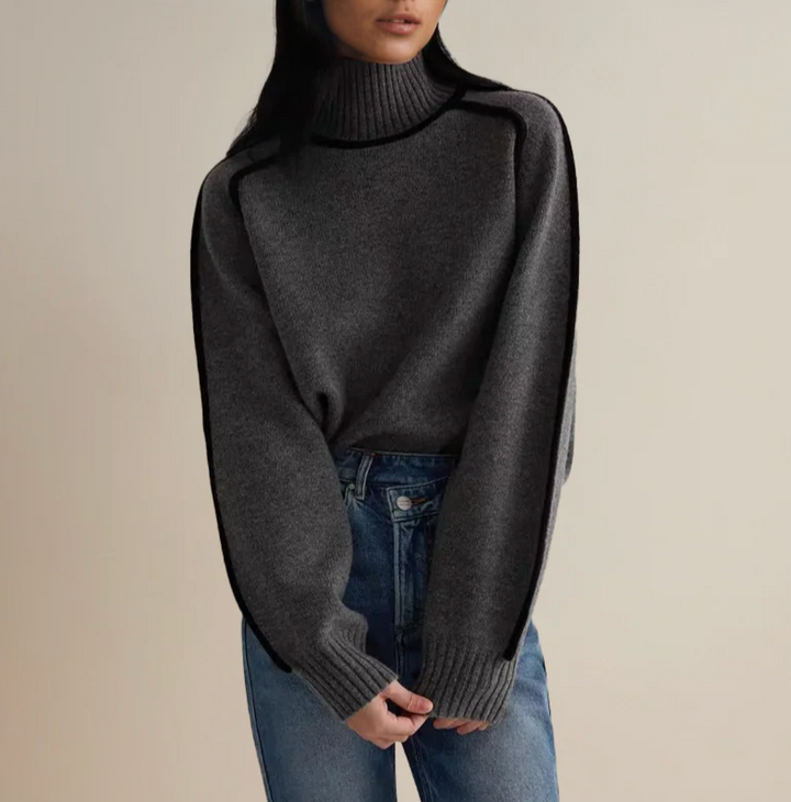 Ivory™ | Contrast Trim Turtleneck Knit Sweater