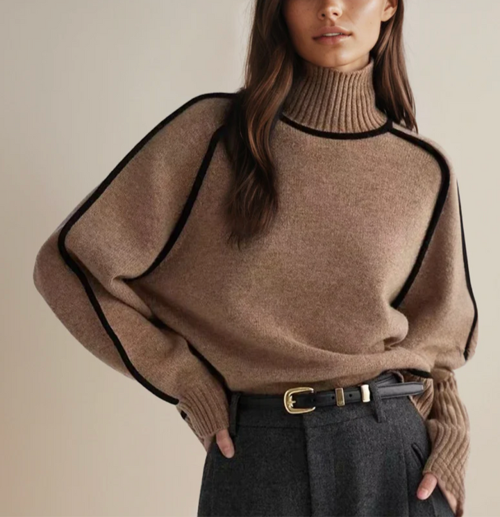 Ivory™ | Contrast Trim Turtleneck Knit Sweater