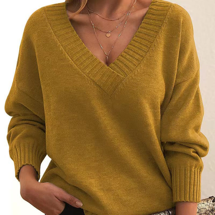 Avora | Plain V-Neck Jumper – Loose Fashion Knit
