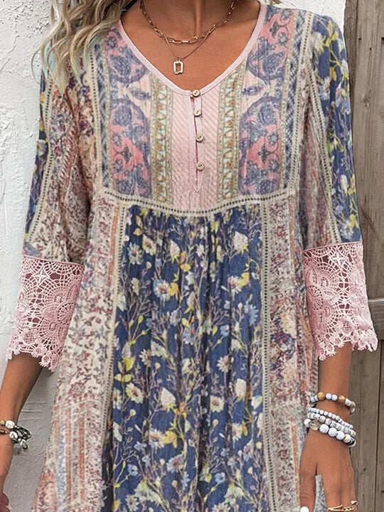 Sylvie™ Vintage Printed Lace Dress
