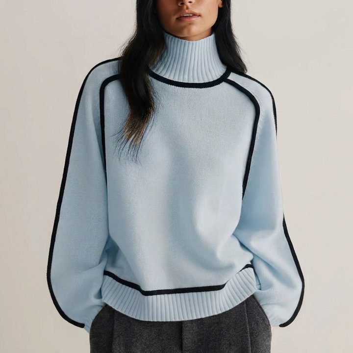 Ivory™ | Contrast Trim Turtleneck Knit Sweater
