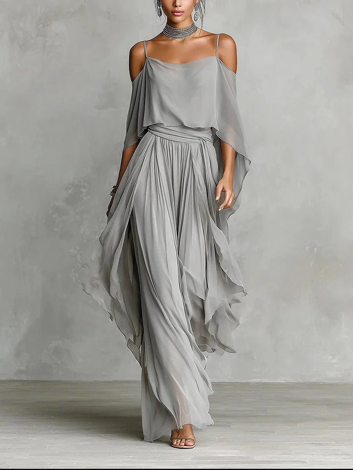 Isabela | Grey fluid set with strappy top and lightweight trousers